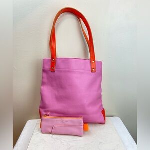 DESIGNERS GUILD Tote & Matching Pouch Set – Pink & Orange Leather Purse